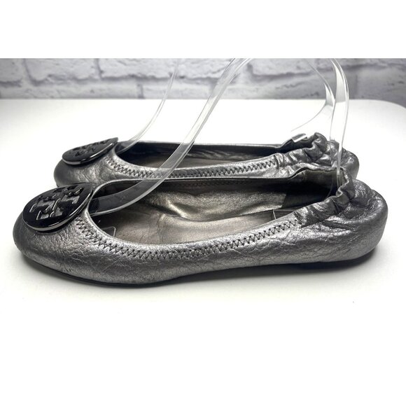 Tory Burch Ballet Flats Leather Silver Color Ladies Size 7 - Picture 4 of 12